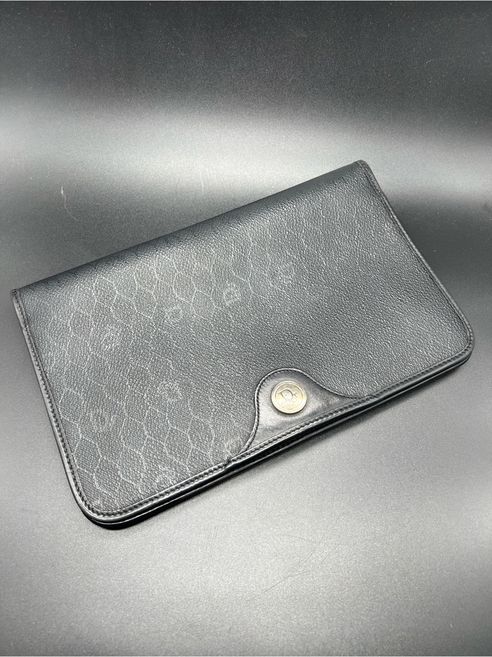 Christian Dior Honeycomb Black Monogram Envelope Clutch Purse Made in France 🇫🇷